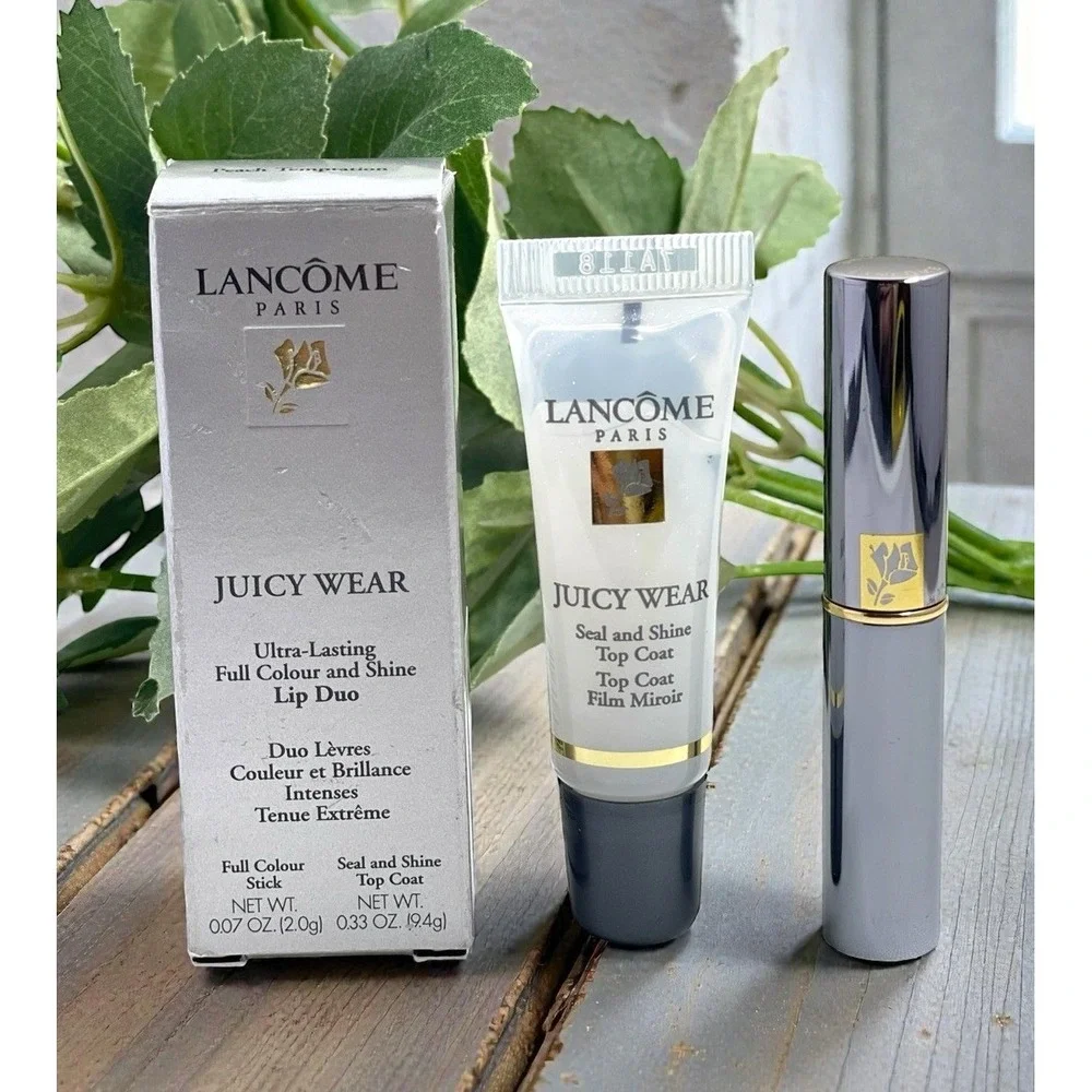 LANCOME Juicy Wear Ultra-Lasting Lip Duo Top coat & Lipstick Peach  Temptation